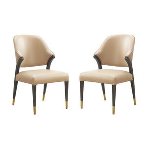 English Elm Side Chairs Set of 2 Upholstered Curved Back with Gold Tip Legs for Dining Rooms Tan B365P504293