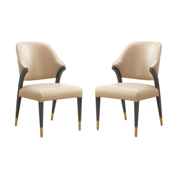 English Elm Side Chairs Set of 2 Upholstered Curved Back with Gold Tip Legs for Dining Rooms Tan B365P504293