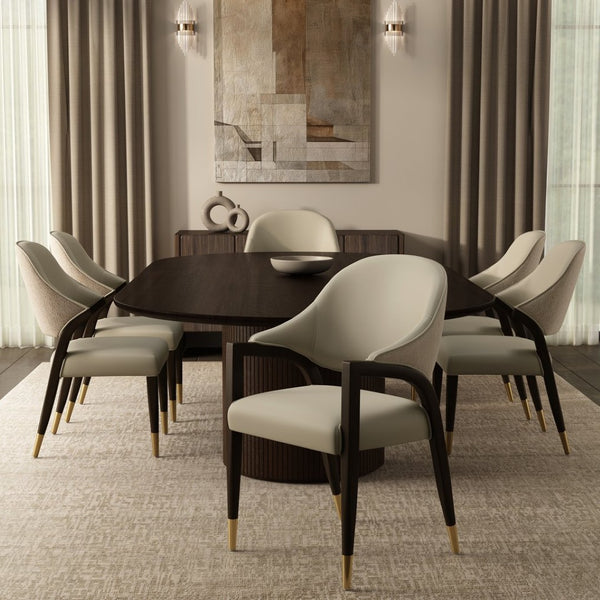English Elm Side Chairs Set of 2 Upholstered Curved Back with Gold Tip Legs for Dining Rooms Stone Gray B365P504294