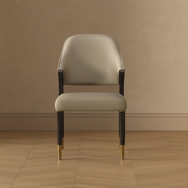 English Elm Side Chairs Set of 2 Upholstered Curved Back with Gold Tip Legs for Dining Rooms Stone Gray B365P504294