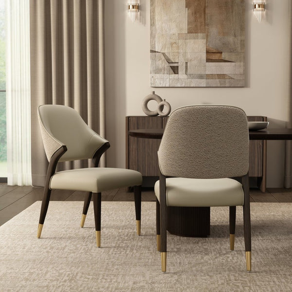 English Elm Side Chairs Set of 2 Upholstered Curved Back with Gold Tip Legs for Dining Rooms Stone Gray B365P504294
