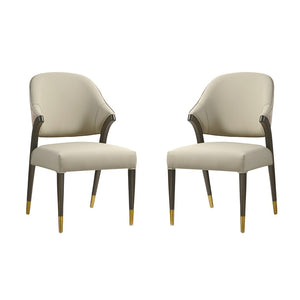 English Elm Side Chairs Set of 2 Upholstered Curved Back with Gold Tip Legs for Dining Rooms Stone Gray B365P504294