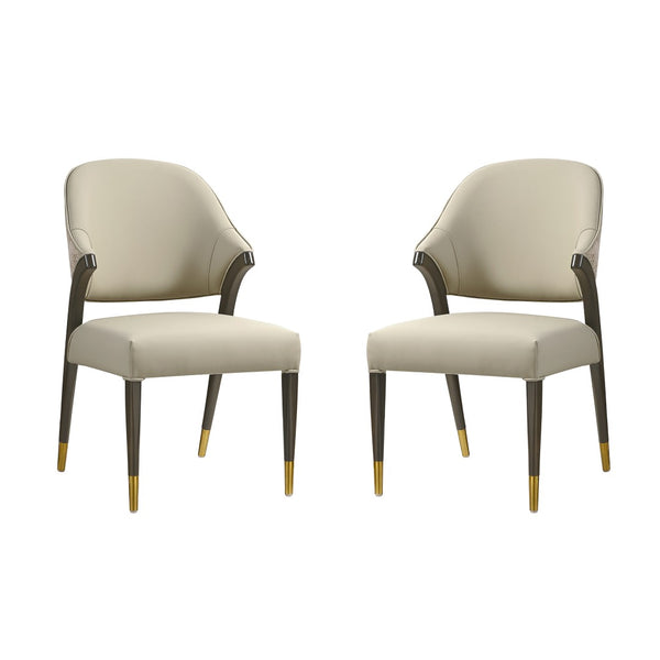 English Elm Side Chairs Set of 2 Upholstered Curved Back with Gold Tip Legs for Dining Rooms Stone Gray B365P504294