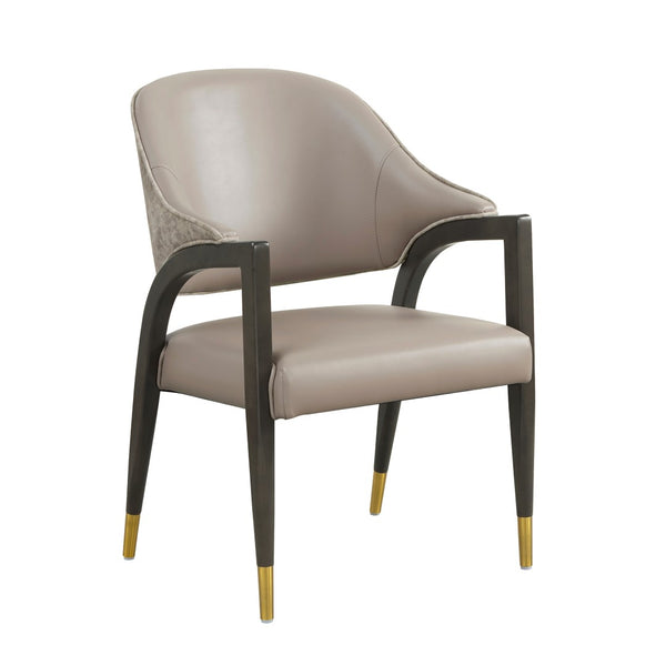 English Elm Side Chair Barrel Silhouette Woven Fabric Upholstered Sculptural Accent for Dining or Reading Taupe B365P504295