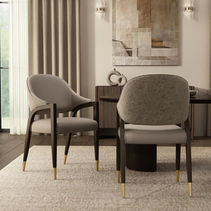 English Elm Side Chair Barrel Silhouette Woven Fabric Upholstered Sculptural Accent for Dining or Reading Taupe B365P504295