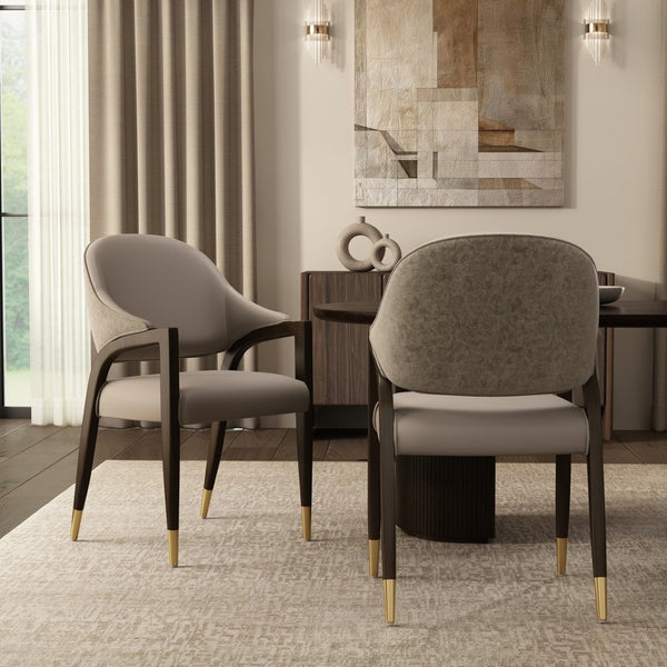 English Elm Side Chair Barrel Silhouette Woven Fabric Upholstered Sculptural Accent for Dining or Reading Taupe B365P504295