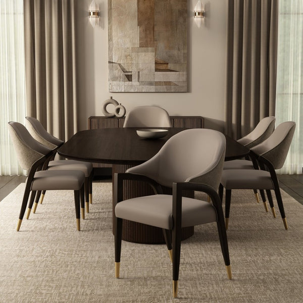 English Elm Side Chair Barrel Silhouette Woven Fabric Upholstered Sculptural Accent for Dining or Reading Taupe B365P504295