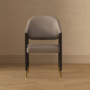 English Elm Side Chair Barrel Silhouette Woven Fabric Upholstered Sculptural Accent for Dining or Reading Taupe B365P504295