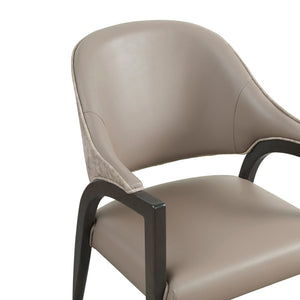 English Elm Side Chair Barrel Silhouette Woven Fabric Upholstered Sculptural Accent for Dining or Reading Taupe B365P504295