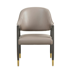 English Elm Side Chair Barrel Silhouette Woven Fabric Upholstered Sculptural Accent for Dining or Reading Taupe B365P504295