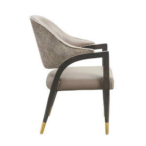 English Elm Side Chair Barrel Silhouette Woven Fabric Upholstered Sculptural Accent for Dining or Reading Taupe B365P504295