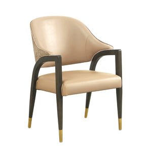 English Elm Side Chair Barrel Silhouette Woven Fabric Upholstered Sculptural Accent for Dining or Reading Tan B365P504296