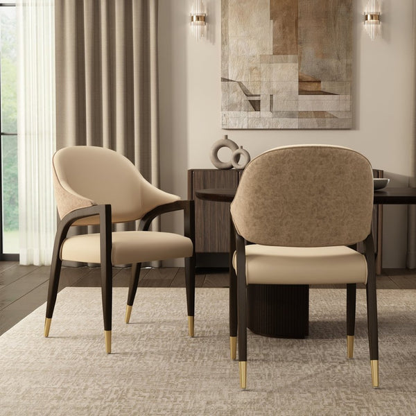 English Elm Side Chair Barrel Silhouette Woven Fabric Upholstered Sculptural Accent for Dining or Reading Tan B365P504296