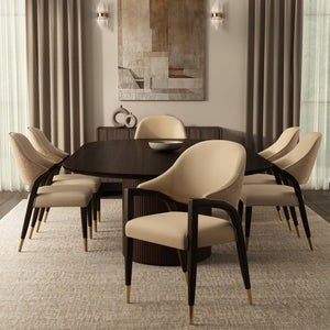 English Elm Side Chair Barrel Silhouette Woven Fabric Upholstered Sculptural Accent for Dining or Reading Tan B365P504296