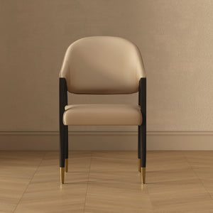 English Elm Side Chair Barrel Silhouette Woven Fabric Upholstered Sculptural Accent for Dining or Reading Tan B365P504296