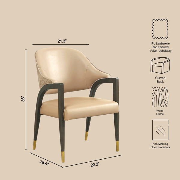 English Elm Side Chair Barrel Silhouette Woven Fabric Upholstered Sculptural Accent for Dining or Reading Tan B365P504296