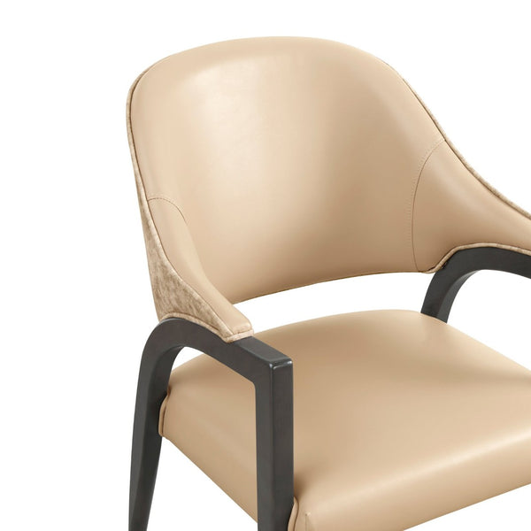 English Elm Side Chair Barrel Silhouette Woven Fabric Upholstered Sculptural Accent for Dining or Reading Tan B365P504296