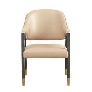 English Elm Side Chair Barrel Silhouette Woven Fabric Upholstered Sculptural Accent for Dining or Reading Tan B365P504296