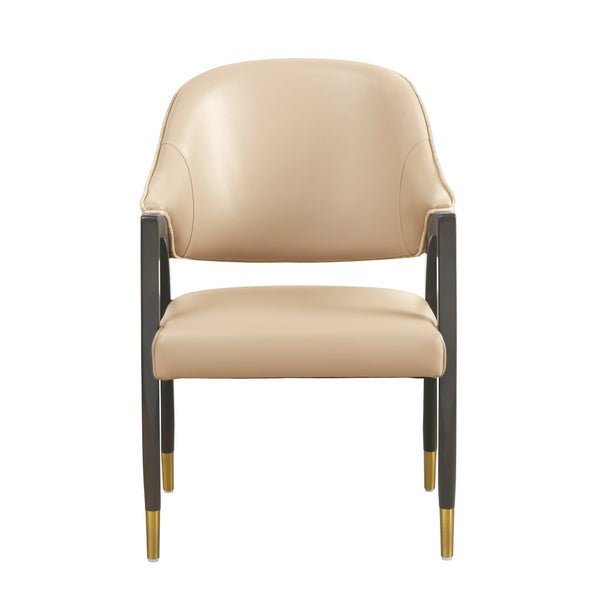 English Elm Side Chair Barrel Silhouette Woven Fabric Upholstered Sculptural Accent for Dining or Reading Tan B365P504296