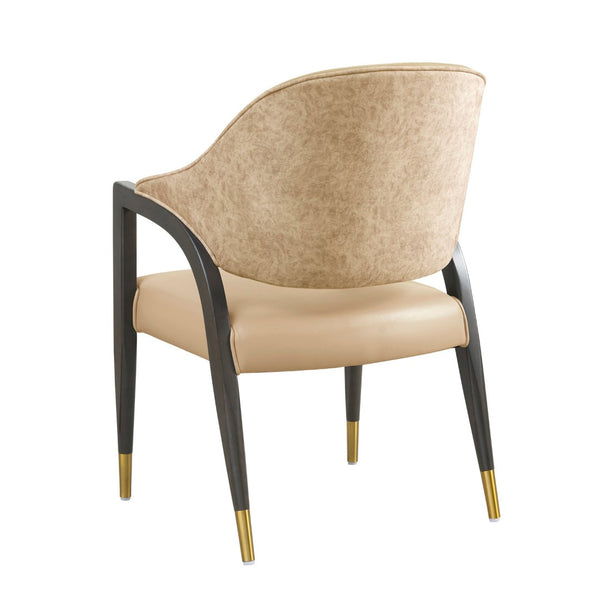 English Elm Side Chair Barrel Silhouette Woven Fabric Upholstered Sculptural Accent for Dining or Reading Tan B365P504296