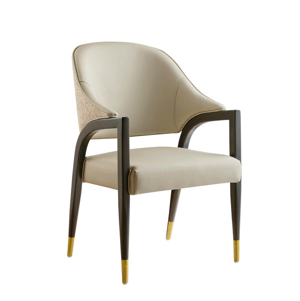 English Elm Side Chair Barrel Silhouette Woven Fabric Upholstered Sculptural Accent for Dining or Reading Stone Gray B365P504297