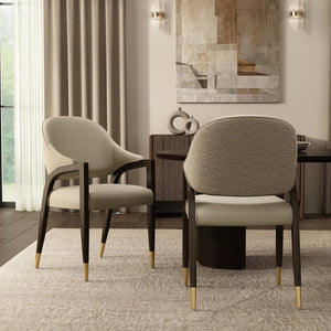 English Elm Side Chair Barrel Silhouette Woven Fabric Upholstered Sculptural Accent for Dining or Reading Stone Gray B365P504297