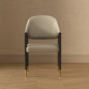 English Elm Side Chair Barrel Silhouette Woven Fabric Upholstered Sculptural Accent for Dining or Reading Stone Gray B365P504297