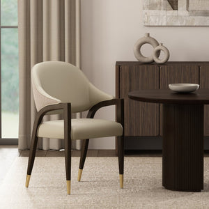 English Elm Side Chair Barrel Silhouette Woven Fabric Upholstered Sculptural Accent for Dining or Reading Stone Gray B365P504297