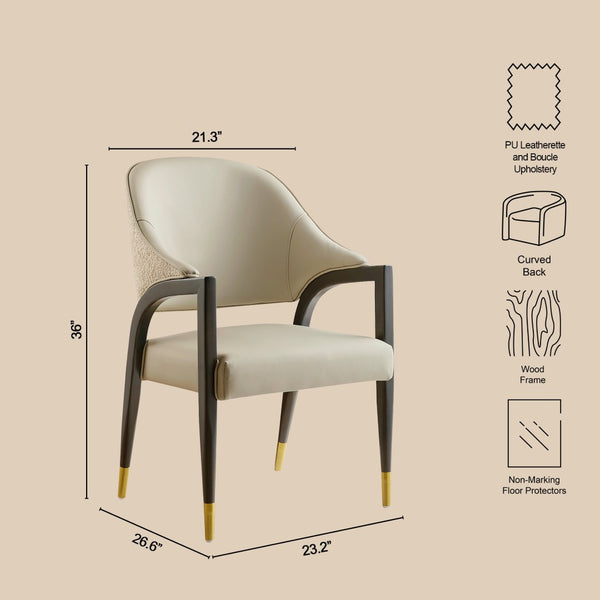 English Elm Side Chair Barrel Silhouette Woven Fabric Upholstered Sculptural Accent for Dining or Reading Stone Gray B365P504297