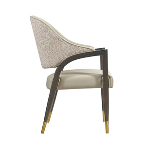 English Elm Side Chair Barrel Silhouette Woven Fabric Upholstered Sculptural Accent for Dining or Reading Stone Gray B365P504297