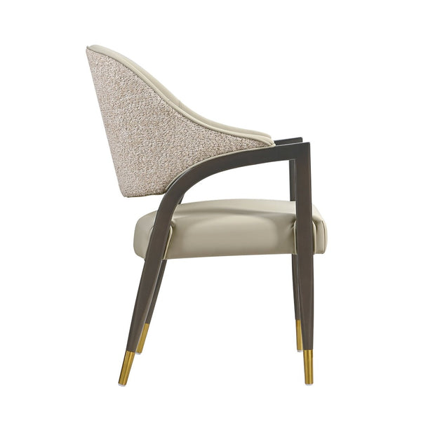 English Elm Side Chair Barrel Silhouette Woven Fabric Upholstered Sculptural Accent for Dining or Reading Stone Gray B365P504297