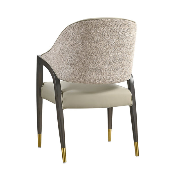 English Elm Side Chair Barrel Silhouette Woven Fabric Upholstered Sculptural Accent for Dining or Reading Stone Gray B365P504297