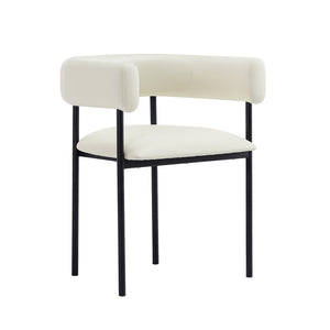 English Elm Dining Chair with Wraparound Padded Back Vegan Leather Upholstery Metal Frame Ivory B365P504298
