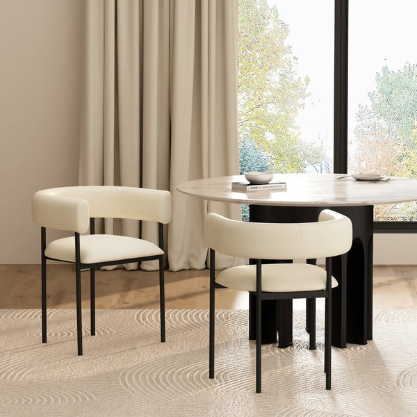 English Elm Dining Chair with Wraparound Padded Back Vegan Leather Upholstery Metal Frame Ivory B365P504298