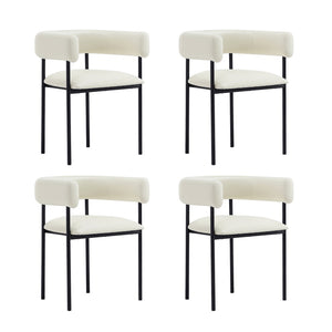 English Elm Dining Chair with Wraparound Padded Back Vegan Leather Upholstery Metal Frame Ivory B365P504298