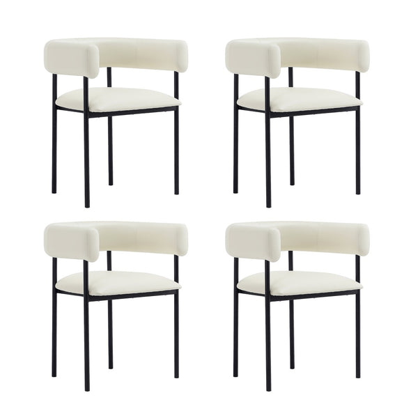 English Elm Dining Chair with Wraparound Padded Back Vegan Leather Upholstery Metal Frame Ivory B365P504298