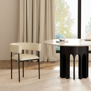 English Elm Dining Chair with Wraparound Padded Back Vegan Leather Upholstery Metal Frame Ivory B365P504298