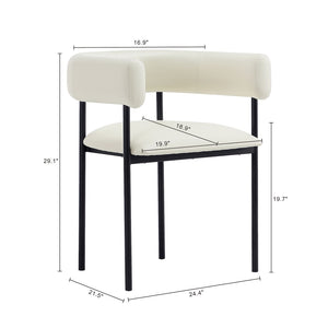 English Elm Dining Chair with Wraparound Padded Back Vegan Leather Upholstery Metal Frame Ivory B365P504298