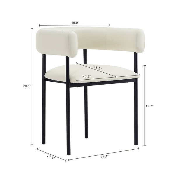 English Elm Dining Chair with Wraparound Padded Back Vegan Leather Upholstery Metal Frame Ivory B365P504298