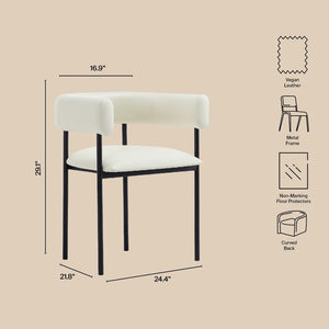 English Elm Dining Chair with Wraparound Padded Back Vegan Leather Upholstery Metal Frame Ivory B365P504298