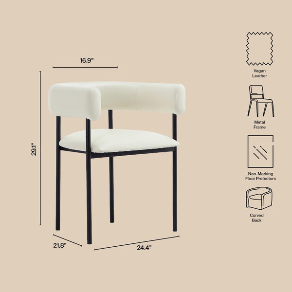 English Elm Dining Chair with Wraparound Padded Back Vegan Leather Upholstery Metal Frame Ivory B365P504298