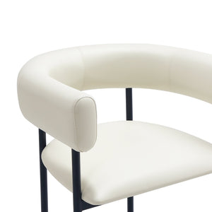 English Elm Dining Chair with Wraparound Padded Back Vegan Leather Upholstery Metal Frame Ivory B365P504298