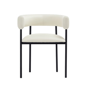 English Elm Dining Chair with Wraparound Padded Back Vegan Leather Upholstery Metal Frame Ivory B365P504298