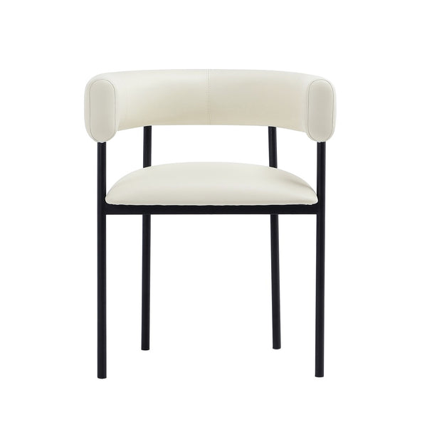 English Elm Dining Chair with Wraparound Padded Back Vegan Leather Upholstery Metal Frame Ivory B365P504298