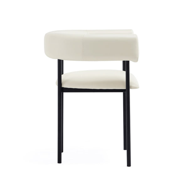 English Elm Dining Chair with Wraparound Padded Back Vegan Leather Upholstery Metal Frame Ivory B365P504298