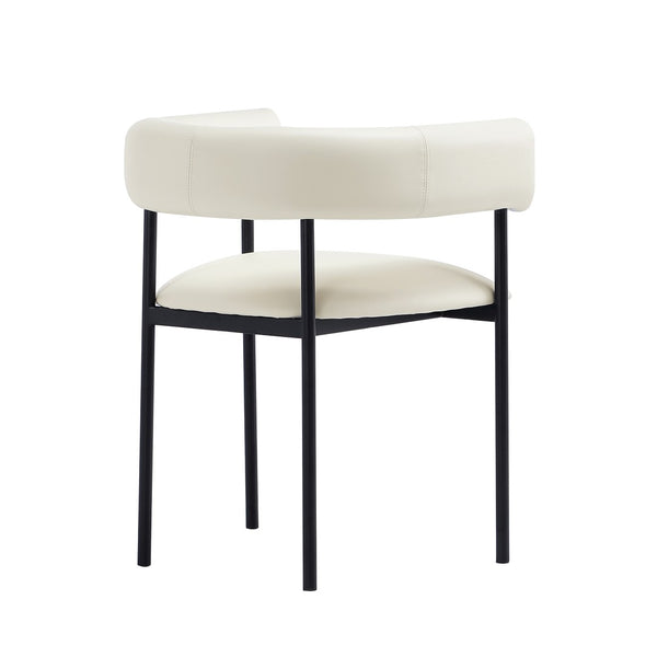 English Elm Dining Chair with Wraparound Padded Back Vegan Leather Upholstery Metal Frame Ivory B365P504298