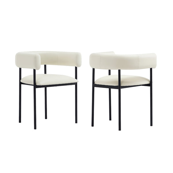 English Elm Dining Chair with Wraparound Padded Back Vegan Leather Upholstery Metal Frame Ivory B365P504298