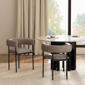 English Elm Dining Chair with Wraparound Padded Back Vegan Leather Upholstery Metal Frame Taupe B365P504299