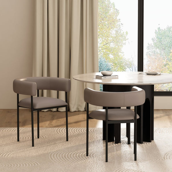 English Elm Dining Chair with Wraparound Padded Back Vegan Leather Upholstery Metal Frame Taupe B365P504299