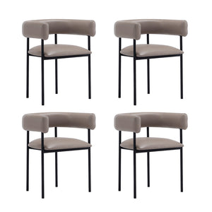 English Elm Dining Chair with Wraparound Padded Back Vegan Leather Upholstery Metal Frame Taupe B365P504299